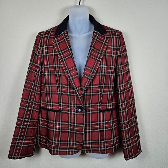 Black Label Evan Picone Blazer Jacket Tartan Plaid Checker Equestrian Womens 10 - Picture 2 of 12
